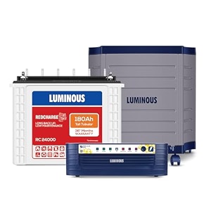 luminous inverter amp battery combo hercules 1600 square wave 1500va12v inverter with rc24000 tall tubular 180ah battery  trolley for home office amp shops