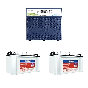 luminous inverter amp battery combo optimus 2300 sine wave 2000va24v inverter with red charge rc 15000pro tall tubular 120ah battery - 2 batteries for home office amp shops