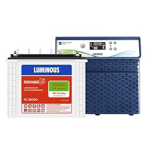 luminous inverter amp battery combo optimus 2300 pure sine wave 2000va24v inverter with red charge rc18000 tall tabular 150ah battery - 2 batteries for home office amp shops