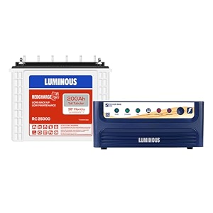 luminous inverter amp battery combo for home shop amp office  power sine 1100 900va12v pure sine wave inverter  rc25000 200ah tall tubular battery  36m warranty on inverter amp battery
