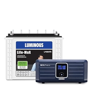 luminous inverter amp battery combo zolt 1100 pure sine wave 900va12v inverter with lm18075 tall tubular 150ah battery for home office amp shops
