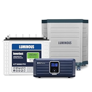 luminous inverter amp battery combo zolt 1100 pure sine wave 900va12v inverter with iltt 18060pro tall tubular 150ah battery  trolley for home office amp shops