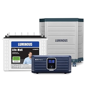 luminous inverter amp battery combo zolt 1100 pure sine wave 900va12v inverter with lm18075 tall tubular 150ah battery  trolley for home office amp shops