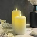 LumiPur Signature Natural Glow Flameless Wax Pillar 2 Pack LED Candle 3.5" x 5" and 3.5" x 7" Linen White