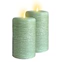 LumiPur Signature Natural Glow Flameless Wax Pillar 2 Pack LED Candle 3.5" x 7" Sage Green