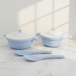 lumiset modular solid plastic serving and mixing bowl with lid for rice curry pasta 100 food grade bpa free unbreakable microwave and dishwasher safe set of 2 blue medium