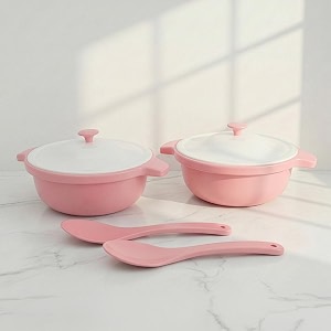 lumiset modular plastic serving and mixing bowl with lid for rice curry pasta 100 food grade bpa free unbreakable microwave and dishwasher safe 1250 ml set of 2 pink medium