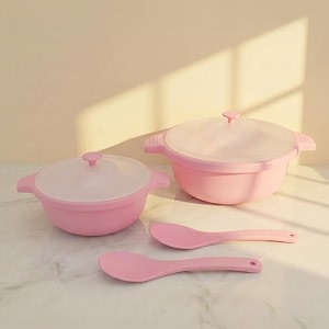 lumiset modular solid plastic serving and mixing bowl with lid for rice curry pasta 100 food grade bpa free unbreakable microwave and dishwasher safe set of 2 pink 1250 amp 3000 ml