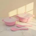 Lumiset Modular Solid Plastic Serving and Mixing Bowl with lid for Rice, Curry, Pasta| 100% Food Grade BPA Free| Unbreakable Microwave and Dishwasher Safe| Set of 2 (Pink, 1250 &amp; 3000 ml)