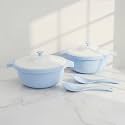 Lumiset Modular Solid Plastic Serving and Mixing Bowl with lid for Rice, Curry, Pasta| 100% Food Grade BPA Free| Unbreakable Microwave and Dishwasher Safe| Set of 2 (Blue, Large)
