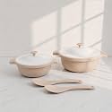 Lumiset Modular Solid Plastic Serving and Mixing Bowl with lid for Rice, Curry, Pasta| 100% Food Grade BPA Free| Unbreakable Microwave and Dishwasher Safe| Set of 2 (Beige, 1250 & 3000 ml)