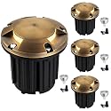 LumStory 4-Pack Brass Well Lights Landscape LED Low Voltage Landscape Lighting 12V Outdoor In Ground Lights for Deck and Garden, Pathway, Driveway, with MR16 Bulb Warm White (Three-Direction Turret)