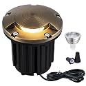 LumStory Brass Low Voltage Well Lights Landscape Lighting LED 12V Outdoor In Ground Lights Landscape Lights for Deck and Garden, Pathway, Driveway, with MR16 3000K Bulb (One-Direction Turret, 1Pack)
