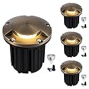 LumStory Brass Low Voltage Well Lights Landscape Lighting 12V LED Outdoor In Ground Lights Landscape Lights for Deck and Garden, Pathway, Driveway, with MR16 3000K Bulb (One-Direction Turret, 4Pack)