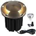 LumStory Brass Low Voltage Well Lights Landscape Lighting LED 12V Outdoor In Ground Lights Landscape Lights for Deck and Garden, Pathway, Driveway, with MR16 3000K Bulb (Two-Direction Turret, 1Pack)