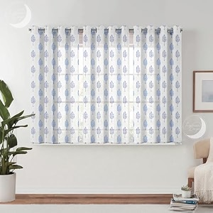 semi transparent 3 piece tissue net sheer polyester tree print window eyelet curtains with grommet for living room home dcor - 5 feet blue pack of 3