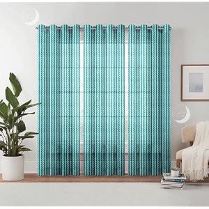 semi transparent 3 piece tissue net sheer polyester tree print window eyelet curtains with grommet for living room home dcor - 5 feet blue pack of 3