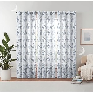 semi transparent 3 piece tissue net sheer polyester floral door eyelet curtains with grommet for living room home decor - 7 feet grey pack of 3
