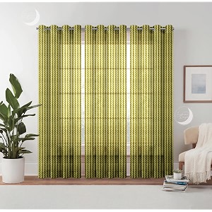 semi transparent 3 piece tissue net sheer polyester stripes window eyelet curtains with grommet for living room home decor - 5 feet green pack of 3