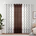 Semi Transparent 3 Piece Tissue Net Sheer Polyester Tree Print Door Eyelet Curtains with Grommet for Living Room Home Décor - 7 Feet, Blue, Pack of 3