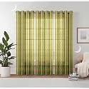 Semi Transparent 3 Piece Tissue Net Sheer Polyester Stripes Door Eyelet Curtains with Grommet for Living Room Home Decor - 7 Feet, Green, Pack of 3