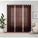 Semi Transparent 3 Piece Tissue Net Sheer Polyester Stripes Door Eyelet Curtains with Grommet for Living Room Home Decor - 7 Feet, Brown, Pack of 3