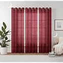 Semi Transparent 3 Piece Tissue Net Sheer Polyester Stripes Long Door Eyelet Curtains with Grommet for Living Room Home Decor - 9 Feet, Maroon, Pack of 3