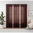 Semi Transparent 3 Piece Tissue Net Sheer Polyester Stripes Window Eyelet Curtains with Grommet for Living Room Home Decor - 5 Feet, Brown, Pack of 3