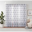Semi Transparent 3 Piece Tissue Net Sheer Polyester Floral Door Eyelet Curtains with Grommet for Living Room Home Decor - 7 Feet, Brown, Pack of 3