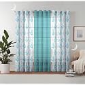 Semi Transparent 3 Piece Tissue Net Sheer Polyester Tree Print Door Eyelet Curtains with Grommet for Living Room Home Décor - 7 Feet, Blue, Pack of 3