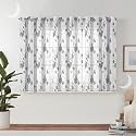Semi Transparent 3 Piece Tissue Net Sheer Polyester Flower Print Window Eyelet Curtains with Grommet for Living Room Home Décor - 5 Feet, Grey, Pack of 3