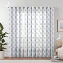 Semi Transparent 3 Piece Tissue Net Sheer Polyester Tree Print Long Door Eyelet Curtains with Grommet for Living Room Home Décor - 9 Feet, Blue, Pack of 3