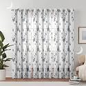 Semi Transparent 3 Piece Tissue Net Sheer Polyester Flower Print Long Door Eyelet Curtains with Grommet for Living Room Home Décor - 9 Feet, Grey, Pack of 3