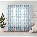 Semi Transparent 3 Piece Tissue Net Sheer Polyester Tree Print Door Eyelet Curtains with Grommet for Living Room Home Décor - 7 Feet, Blue, Pack of 3