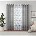 Semi Transparent 3 Piece Tissue Net Sheer Polyester Tree Print Long Door Eyelet Curtains with Grommet for Living Room Home Décor - 9 Feet, Blue, Pack of 3