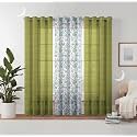 Semi Transparent 3 Piece Tissue Net Sheer Polyester Tree Print Door Eyelet Curtains with Grommet for Living Room Home Décor - 7 Feet, Blue, Pack of 3