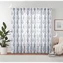 Semi Transparent 3 Piece Tissue Net Sheer Polyester Tree Print Long Door Eyelet Curtains with Grommet for Living Room Home Décor - 9 Feet, Blue, Pack of 3