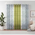 Semi Transparent 3 Piece Tissue Net Sheer Polyester Tree Print Long Door Eyelet Curtains with Grommet for Living Room Home Décor - 9 Feet, Blue, Pack of 3