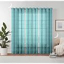 Semi Transparent 3 Piece Tissue Net Sheer Polyester Tree Print Door Eyelet Curtains with Grommet for Living Room Home Décor - 7 Feet, Blue, Pack of 3