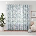 Semi Transparent 3 Piece Tissue Net Sheer Polyester Leaves Window Eyelet Curtains with Grommet for Living Room Home Decor - 5 Feet, Green, Pack of 3