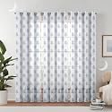 Semi Transparent 3 Piece Tissue Net Sheer Polyester Tree Print Long Door Eyelet Curtains with Grommet for Living Room Home Décor - 9 Feet, Blue, Pack of 3
