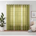 Semi Transparent 3 Piece Tissue Net Sheer Polyester Stripes Window Eyelet Curtains with Grommet for Living Room Home Decor - 5 Feet, Green, Pack of 3