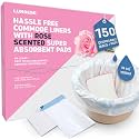 Lunderg 150 Count Value Pack - Rose Scented Disposable Commode Liners and Absorbent Pads for Adult Chairs and Portable Toilets