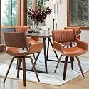 LUNLING Swivel Accent Brown Faux Leather Dining Chairs Set of 4 Mid Century Modern Chairs with Wooden Legs/Armrest/Upholstered Seat/Adjustable Foots for Kitchen Dining Room Desk Chairs