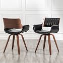 LUNLING Swivel Accent Faux Leather Dining Chairs Set of 2, Mid Century Modern Chairs with Wooden Legs/Armrest/Upholstered Seat/Adjustable Foots for Kitchen Dining Room Desk Chairs,Black…