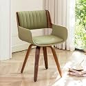 LUNLING Swivel Accent Faux Leather Dining Chairs, Mid Century Modern Chairs with Wooden Legs/Armrest/Upholstered Seat/Adjustable Foots for Kitchen Dining Room Desk Chairs,Green,1PCS