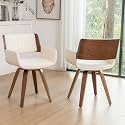 LUNLING Swivel Accent Faux Leather Dining Chairs Set of 2 Mid Century Modern Chairs with Wooden Legs/Armrest/Upholstered Seat/Adjustable Foots for Kitchen Dining Room Desk Chairs Beige PU