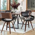 LUNLING Swivel Accent Faux Leather Dining Chairs Set of 4,Mid Century Modern Chairs with Wooden Legs/Armrest/Upholstered Seat/Adjustable Foots for Kitchen Dining Room Desk Chairs,Black