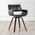 LUNLING Swivel Accent Faux Leather Dining Chairs, Mid Century Modern Chairs with Wooden Legs/Armrest/Upholstered Seat/Adjustable Foots for Kitchen Dining Room Desk Chairs,Black,1PCS