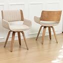 LUNLING Swivel Dining Chairs Set of 2 with Arms,Beige Accent Charcoal Linen Look Fabric Kitchen Chairs,Retro Solid Wood Legs Side Desk Chairs No Wheels